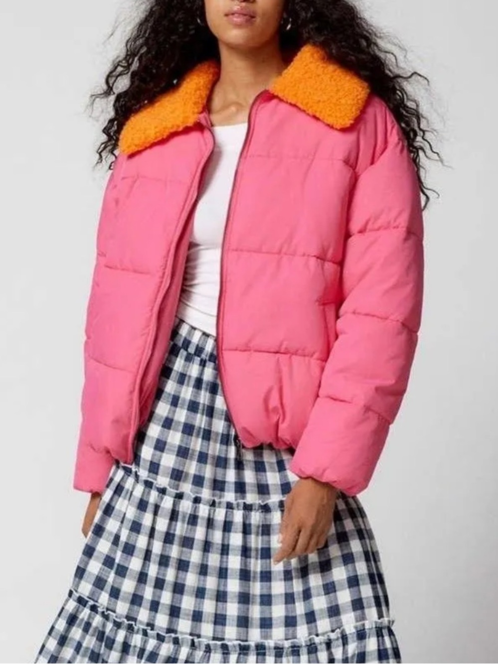 Urban Outfitters Duckie Faux Shearling Collar Puffer Jacket, Small